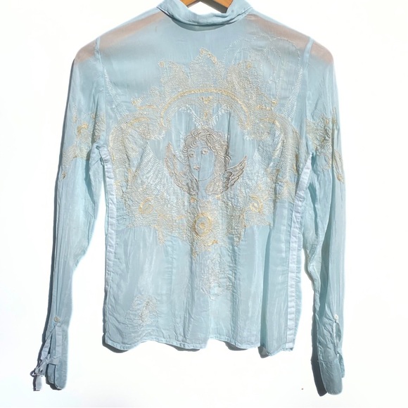 JOHNNY WAS Vintage Women’s Angle Hair Embroidered Light Blue Long Sleeve XS - Picture 2 of 8